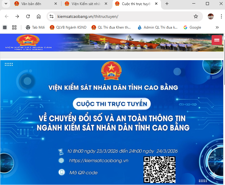Giao diện Cuộc thi trực tuyến về chuyển đổi số và an toàn thông tin  trong ngành Kiểm sát nhân dân tỉnh Cao Bằng